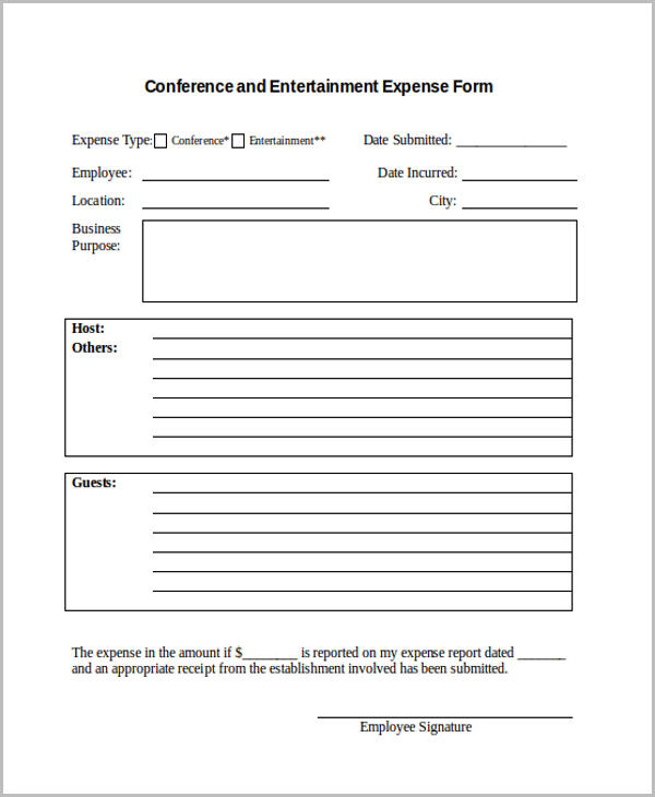 conference entertainment expense form