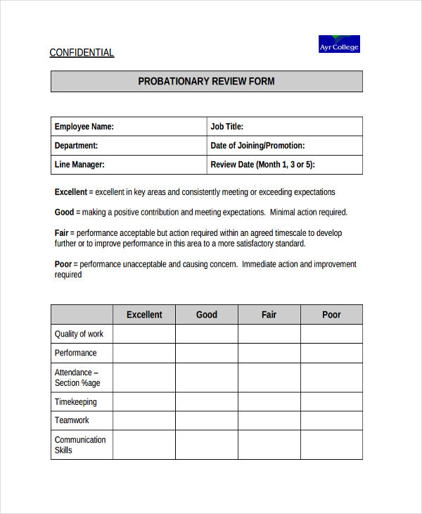 confidential employee probation review form1