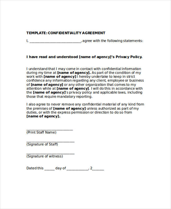 confidentiality agreement business short form