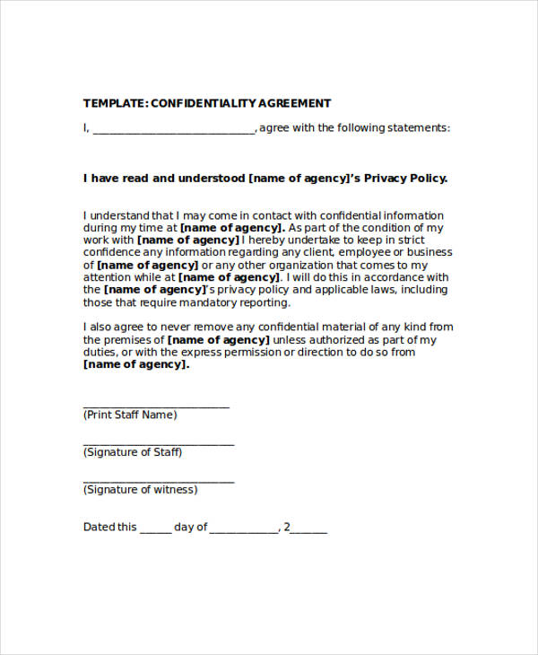 FREE 19  Sample Confidentiality Agreement Forms in PDF MS Word