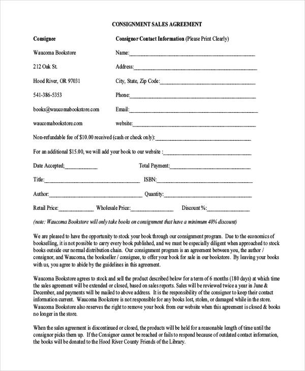 consignment sales agreement form in pdf