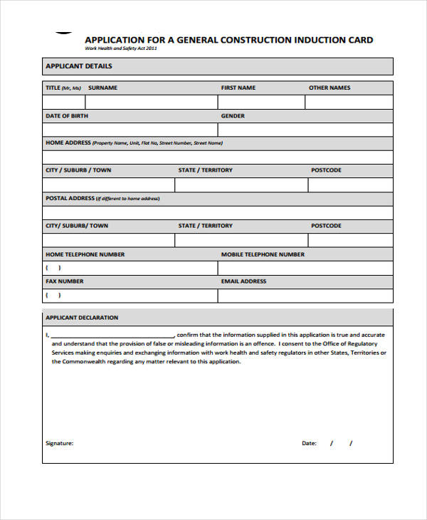 FREE 11+ Construction Application Forms in PDF MS Word