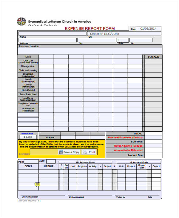 construction company expense report form