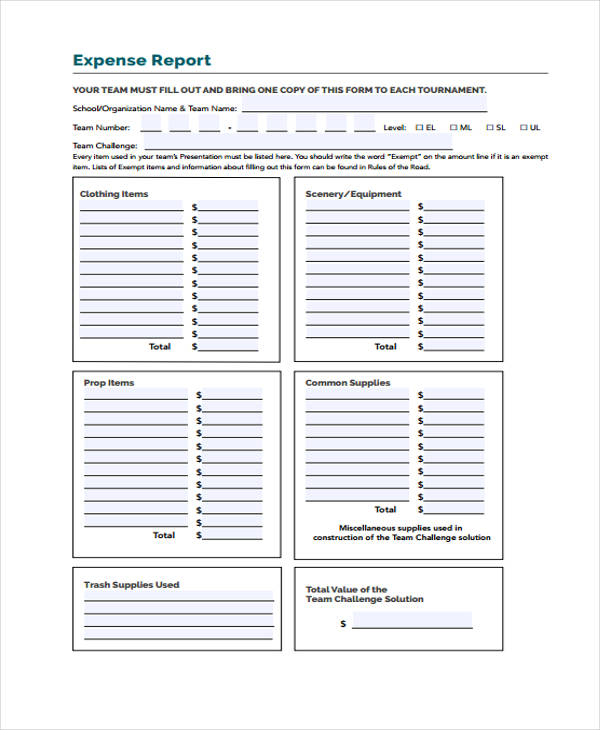 construction project expense report form