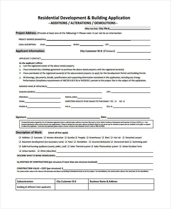 FREE 11+ Construction Application Forms in PDF | MS Word