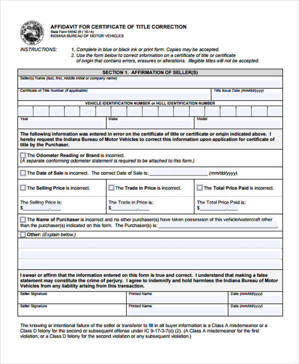 notary affidavit format for name correction