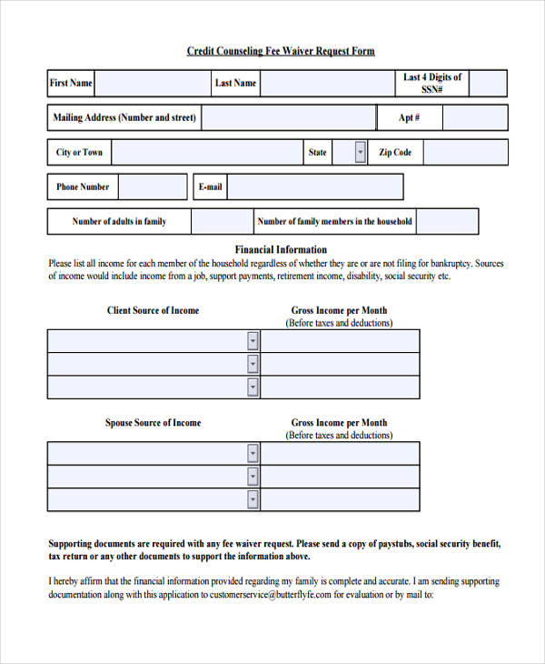 counseling financial request form
