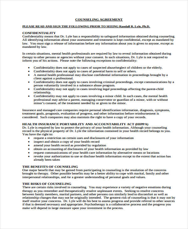 counseling service confidentiality agreement form