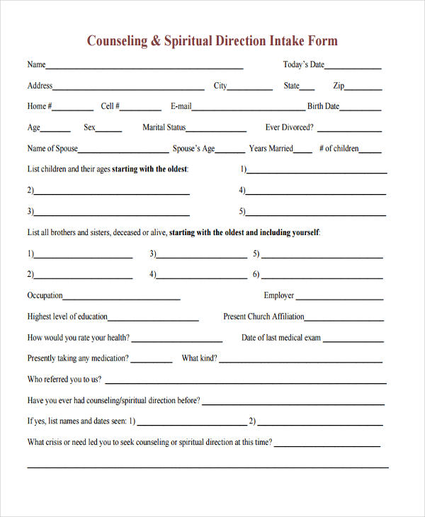 counseling and spiritual direction intake form