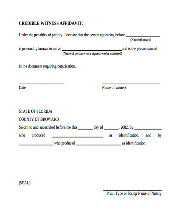 credible witness affidavit form