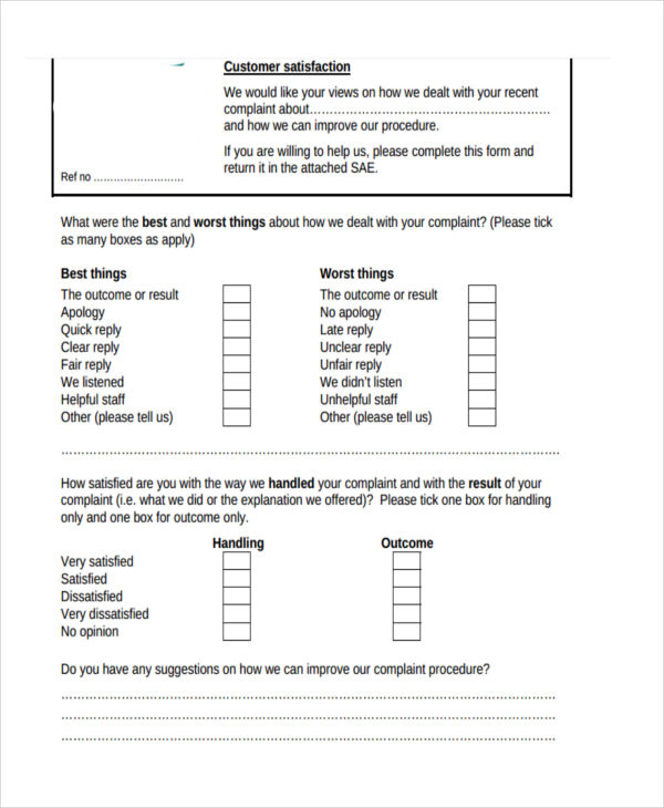 customer satisfaction feedback form example