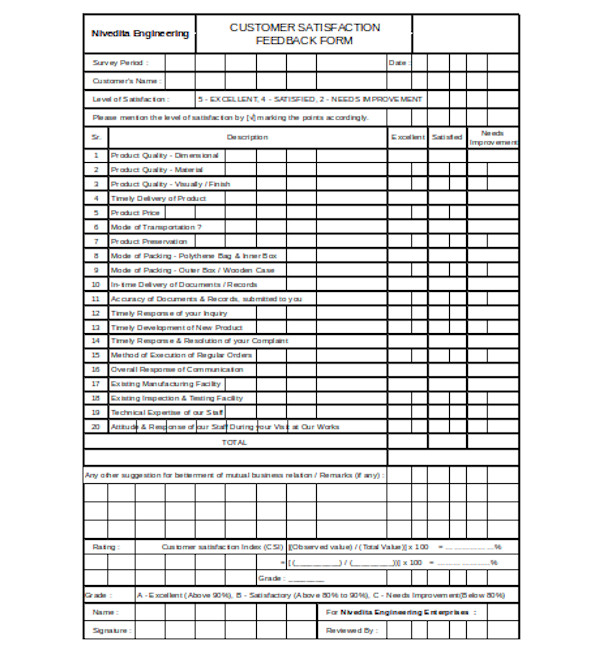 customer satisfaction feedback form