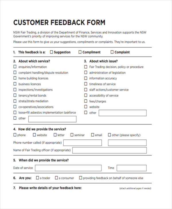 FREE 19  Customer Feedback Forms in PDF