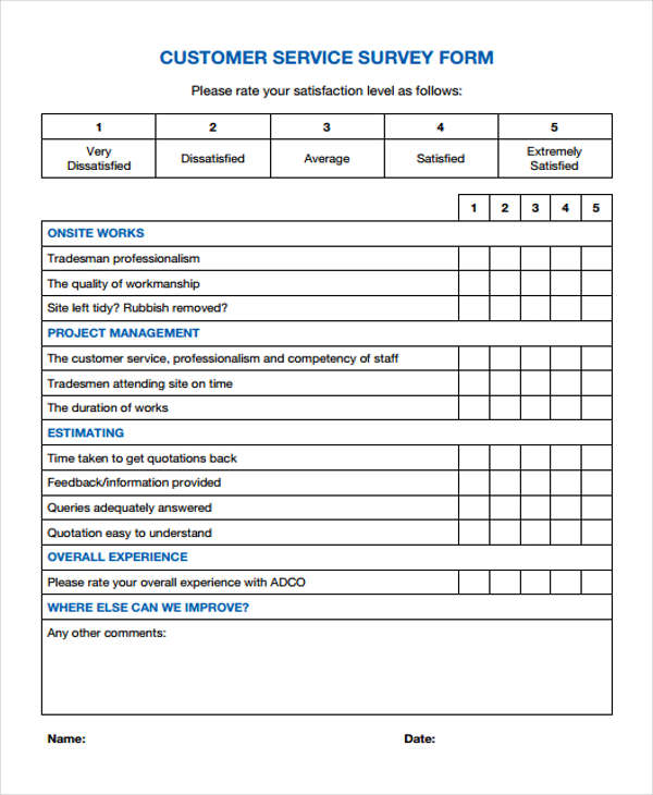 FREE 13 Customer Feedback Forms In PDF MS Word Excel   Customer Service Satisfaction Form 