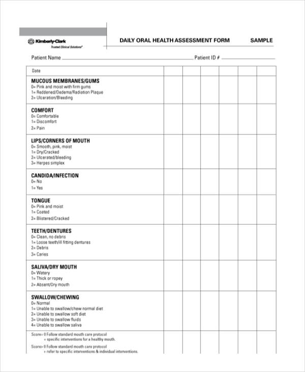 daily oral health assessment form