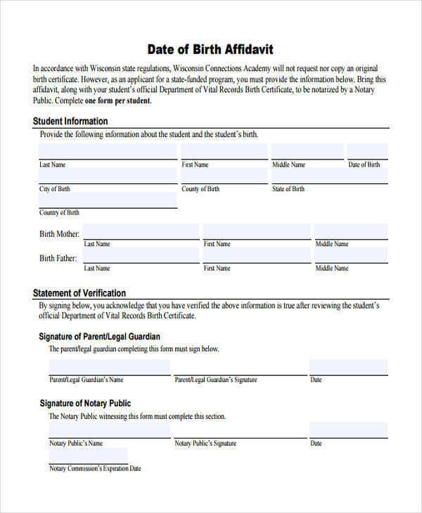 Date Of Birth Affidavit Format