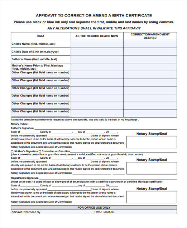 Affidavit Of Correction Pdf