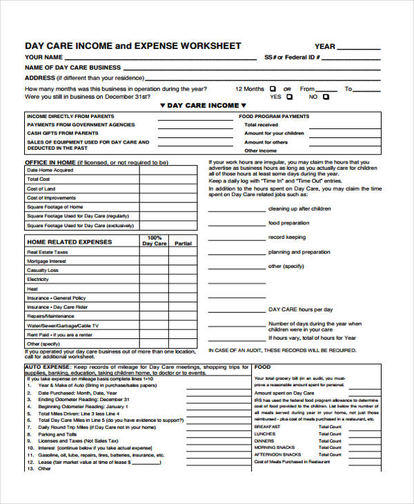 day care event income and expense report form1