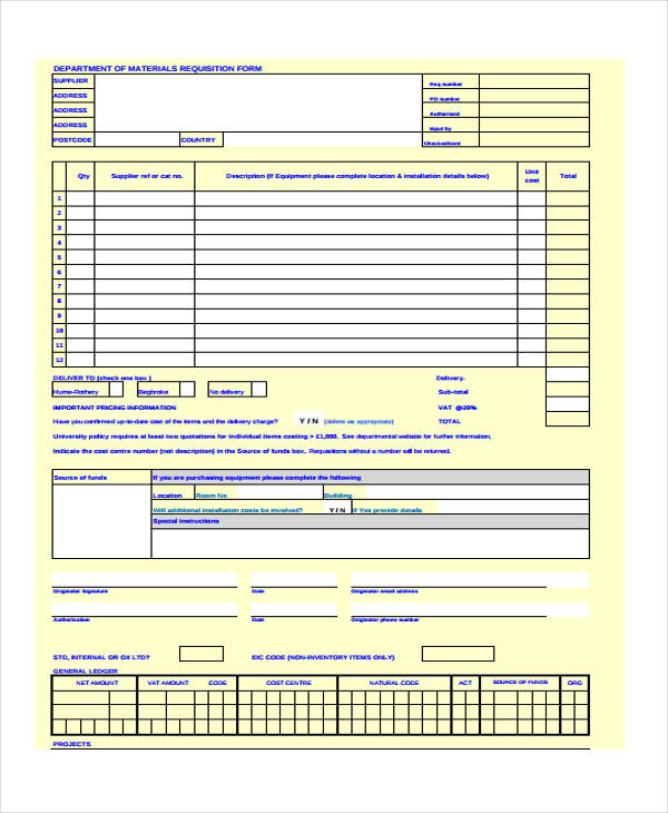 department material requisition form