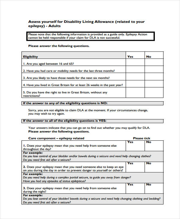 disability living allowance application form