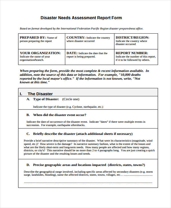 disaster emergency needs assessment form
