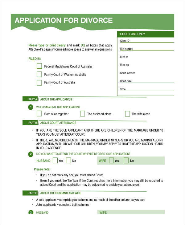 divorce kit application form sample