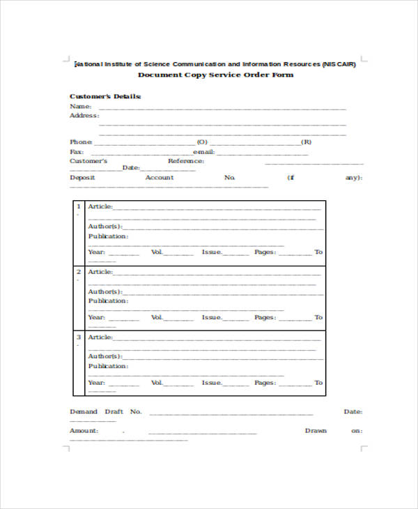 document copy service order form