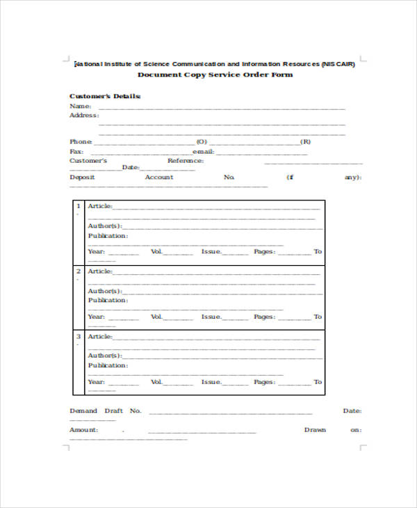 FREE 30+ Service Order Forms in PDF | MS Word | Excel