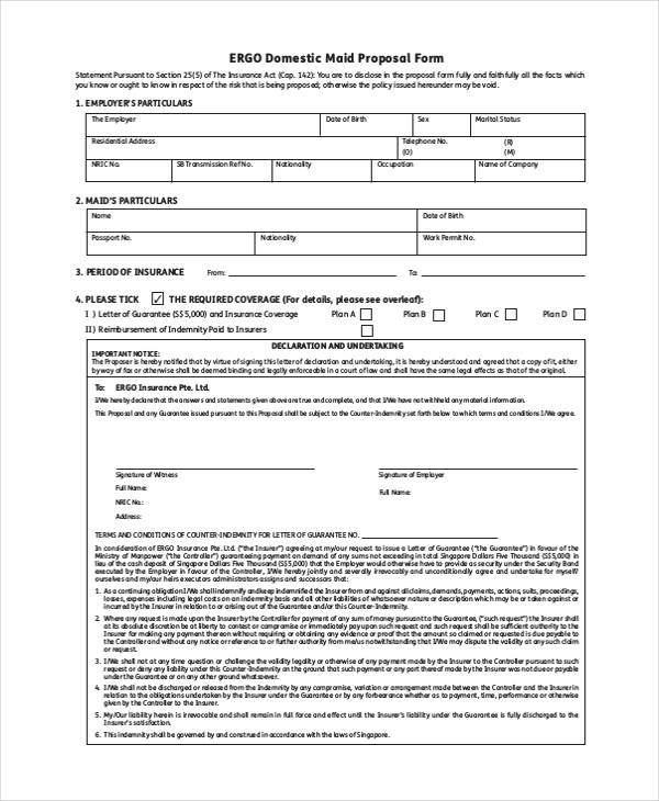 domestic maid insurance scheme proposal form