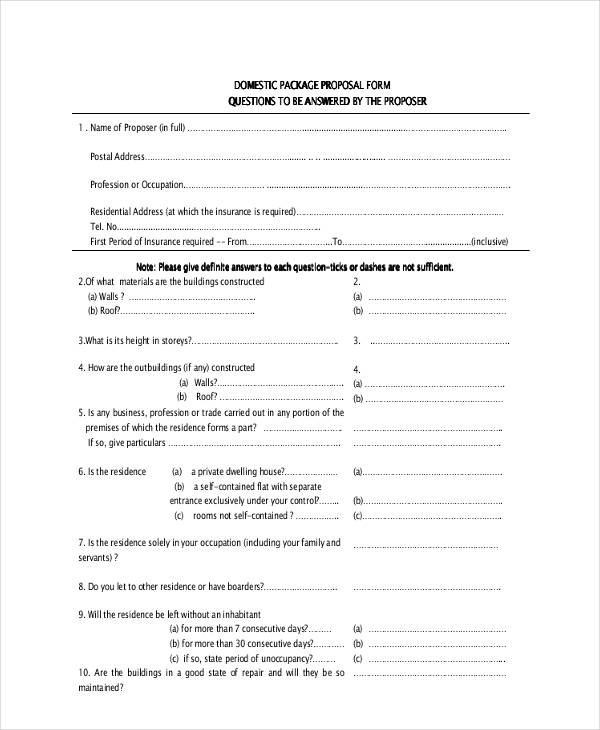 Completed Insurance Proposal Form Example FREE 42+ Insurance Proposal Form Formats in PDF | MS Word | Excel