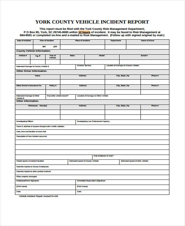drivers vehicle incident report form