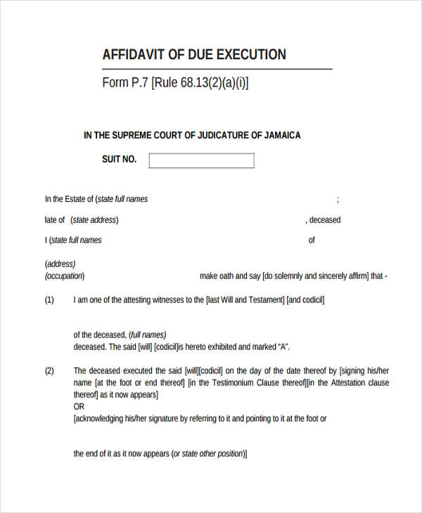 FREE 8+ Sample Execution Affidavit Forms in PDF MS Word
