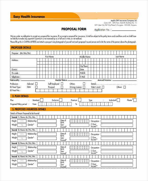 easy health insurance proposal form