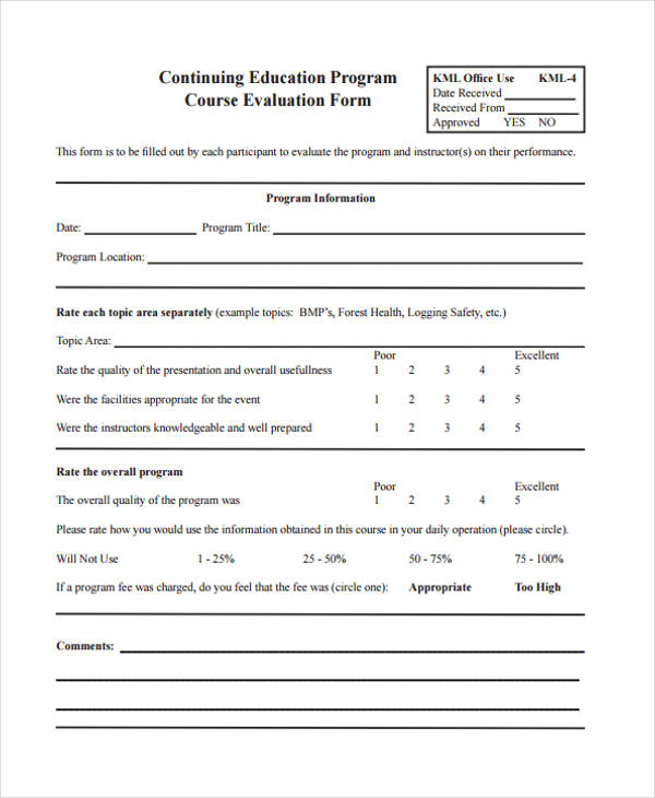 education event course evaluation form
