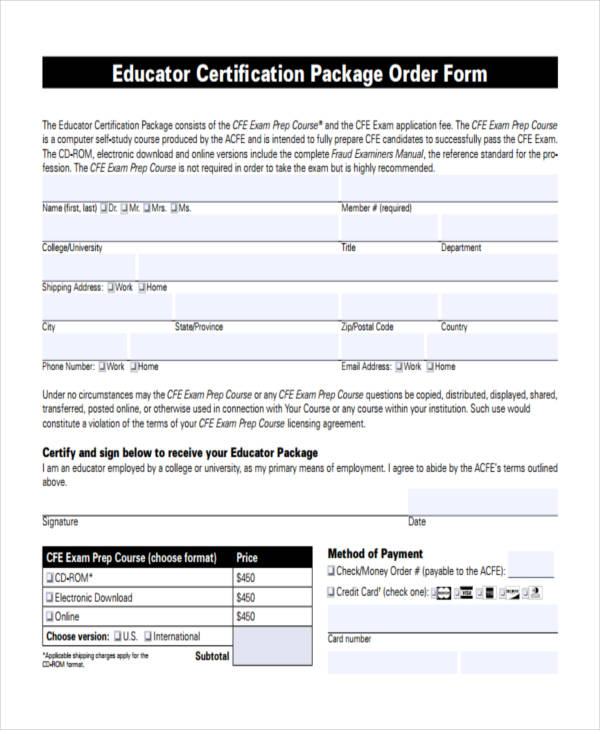 educator certification package