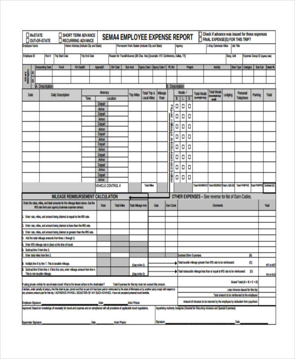employee business expense report form