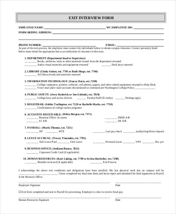employee clearance exit interview form