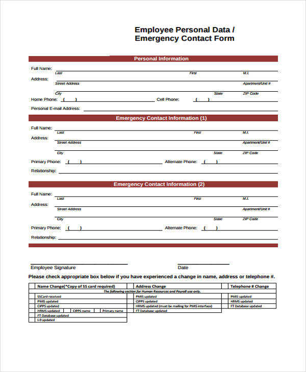 employee data emergency contact form