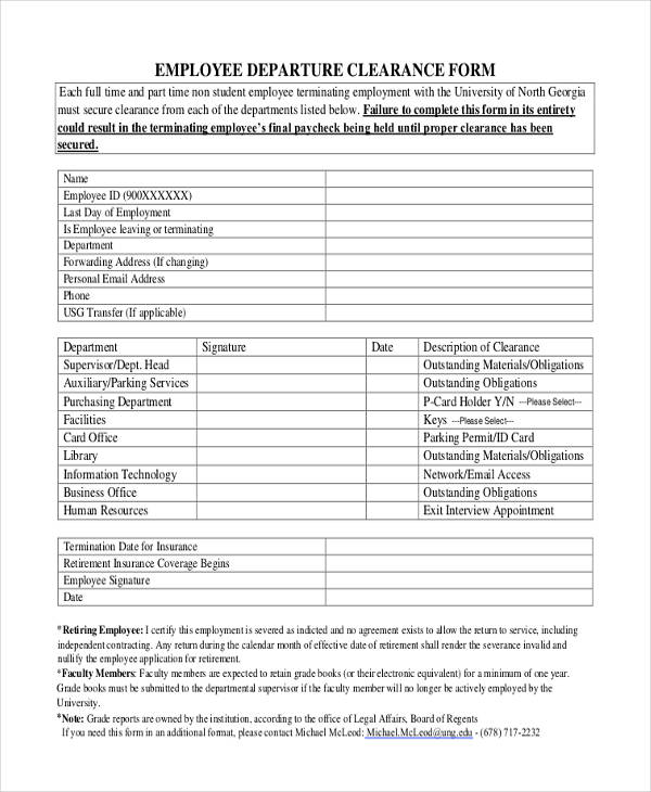 employee departure clearance form