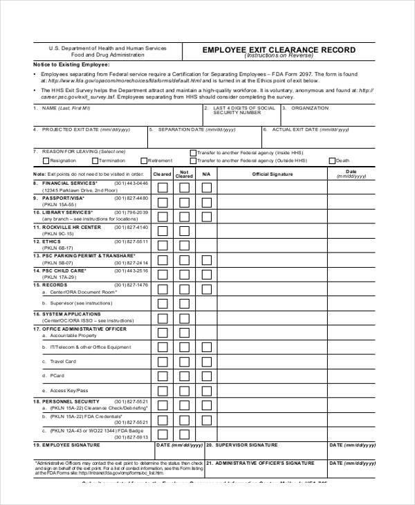 employee exit clearance record form