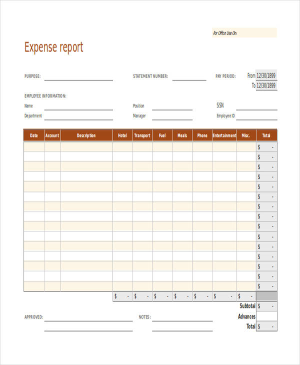 Printable Business Expense Report Form