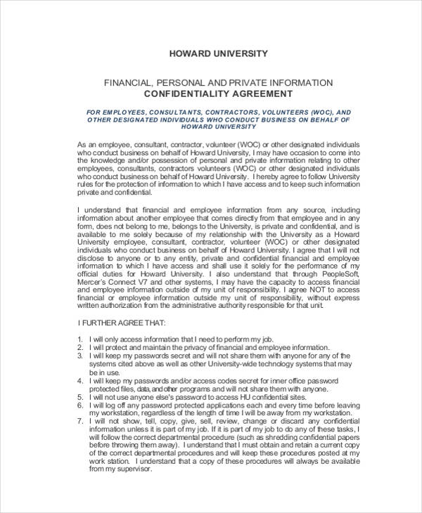 employee financial confidentiality agreement form