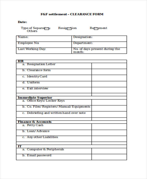 FREE 11+ Employee Clearance Forms in MS Word