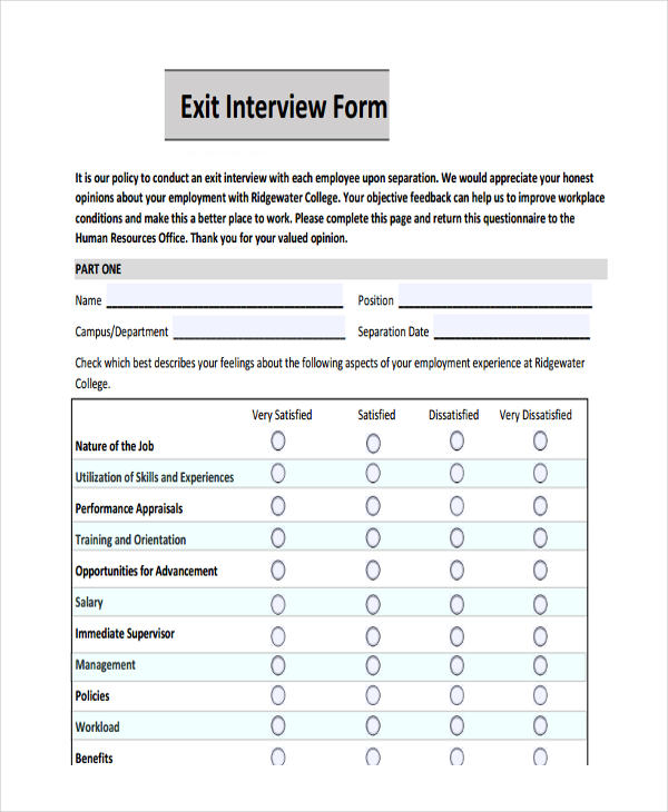 employee interview exit clearance form