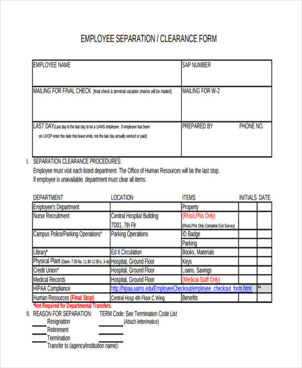 employee loan clearance form sample