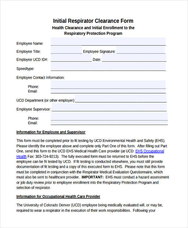 employee medical health clearance form