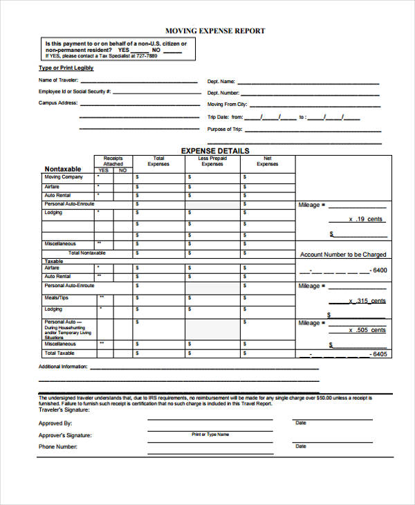 employee monthly expense report form