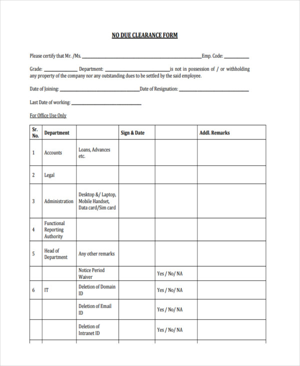 FREE 19+ Employee Clearance Forms in PDF | MS Word | Excel