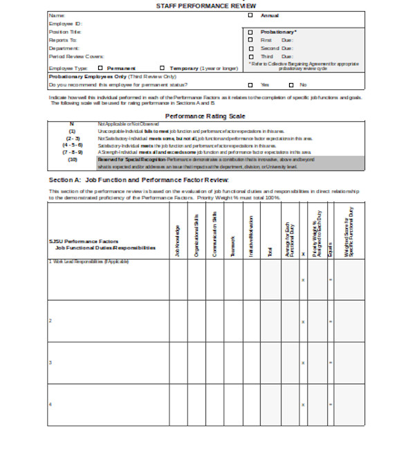 employee performance review form