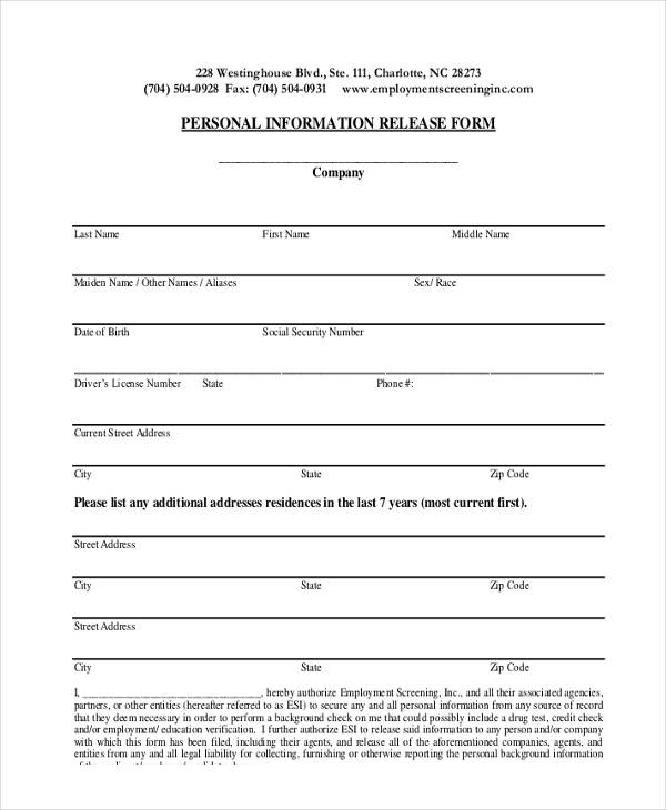 employee personal information release form2